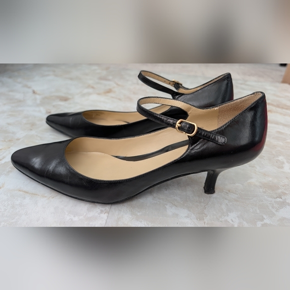 Ralph Lauren Elegant Black T-Strap Heels Leather Sz 8 M - Picture 2 of 14